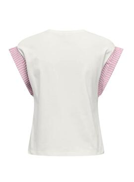 Camiseta Only Dawn blanco y rosa para mujer