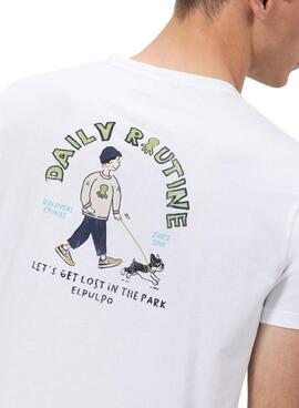 Camiseta El Pulpo Estampado Daily Routine blanco para hombre