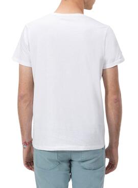 Camiseta El Pulpo bordado a contraste básica blanco para hombre