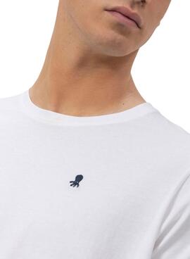 Camiseta El Pulpo bordado a contraste básica blanco para hombre