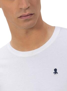 Camiseta El Pulpo bordado a contraste básica blanco para hombre