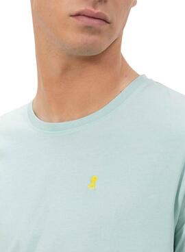 Camiseta El Pulpo bordado a contraste básica turquesa para hombre