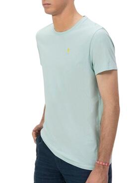 Camiseta El Pulpo bordado a contraste básica turquesa para hombre