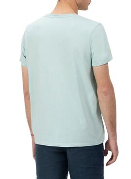 Camiseta El Pulpo bordado a contraste básica turquesa para hombre