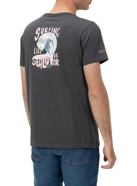 Camiseta El Pulpo estampado Surfing Waves gris para hombre