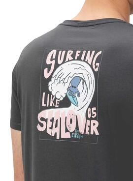 Camiseta El Pulpo estampado Surfing Waves gris para hombre