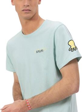 Camiseta El Pulpo tripe logo dibujado turquesa para hombre