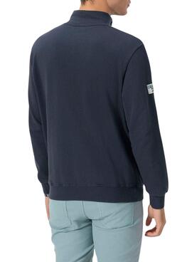 Sudadera El Pulpo cuello perkins logo bordado marino para hombre