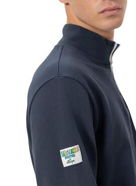 Sudadera El Pulpo cuello perkins logo bordado marino para hombre