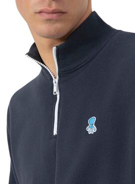 Sudadera El Pulpo cuello perkins logo bordado marino para hombre