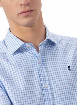 Camisa El Pulpo Oxford estampado cuadro vichy azul para hombre