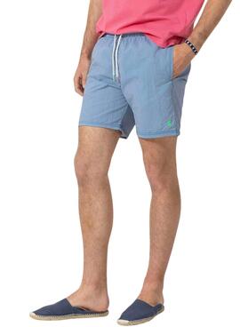 Bañador El Pulpo microraya logo bordado azul para hombre