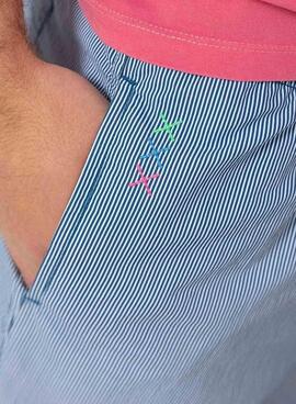 Bañador El Pulpo microraya logo bordado azul para hombre