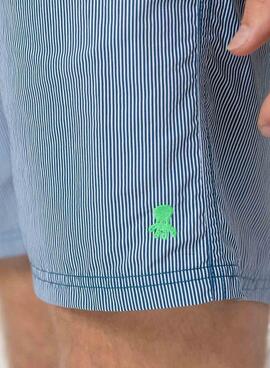 Bañador El Pulpo microraya logo bordado azul para hombre