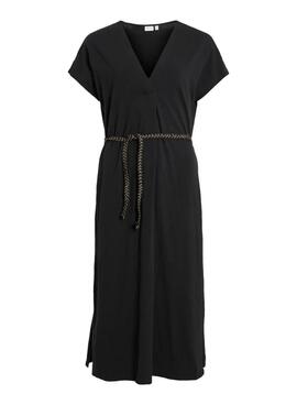 Vestido Vila Viverano negro con cinturón para mujer