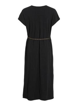 Vestido Vila Viverano negro con cinturón para mujer
