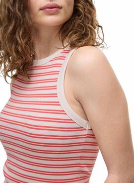 Camiseta Vila Visola estampado rayas coral para mujer