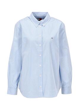 Camisa  Tommy Jeans Pinstripe azul para mujer 
