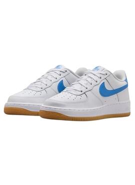 Zapatillas Nike Air Force 1 blanco y azul para niño y niña