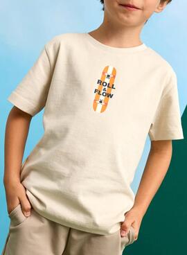 Camiseta Mayoral Roll and Flow beige para niño