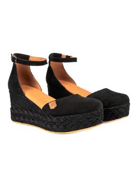 Cuñas Popa Catalar trenzado negro para mujer