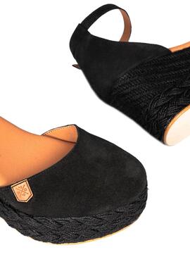 Cuñas Popa Catalar trenzado negro para mujer