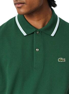 Polo Lacoste Col Bord verde para hombre
