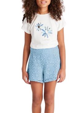 Camiseta Mayoral bordado flor blanco para niña