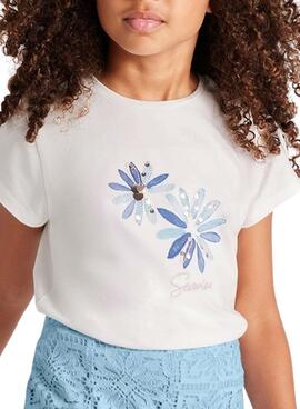 Camiseta Mayoral bordado flor blanco para niña