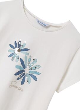 Camiseta Mayoral bordado flor blanco para niña