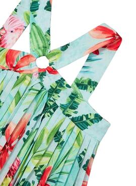 Vestido Mayoral plisado estampado tropical niña