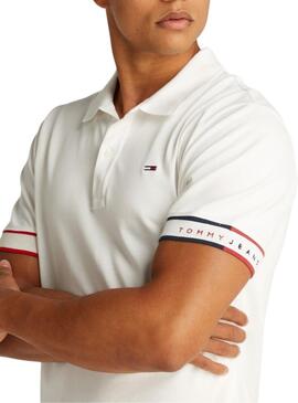 Polo Tommy Jeans Slim Flag blanco para hombre 