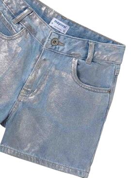 Short vaquero Mayoral tiro alto plateado para niña
