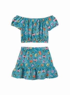 Conjunto Mayoral falda y top estampado turquesa 