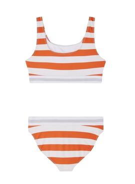 Bikini Tommy Hilfiger Breton naranja y blanco para niña