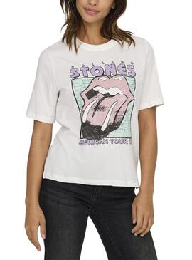 Camiseta Only Rolling Stones American Tour blanco para mujer