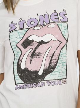 Camiseta Only Rolling Stones American Tour blanco para mujer