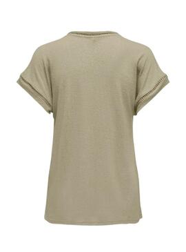 Camiseta Only Penny troquelados verde para mujer