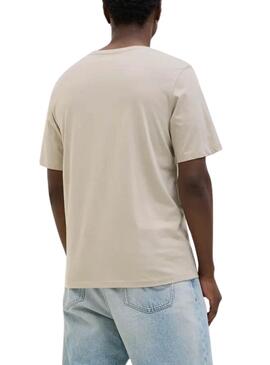 Camiseta Jack and Jones Hawaii Shape beige para hombre