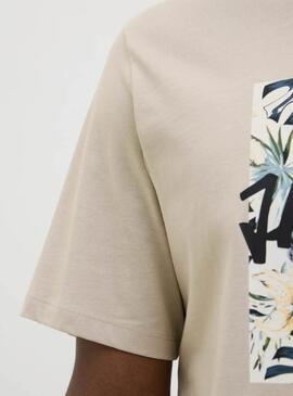 Camiseta Jack and Jones Hawaii Shape beige para hombre