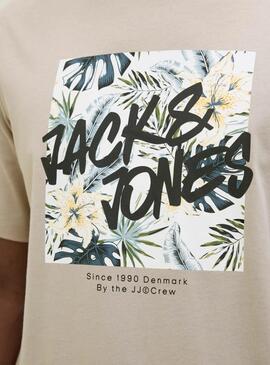 Camiseta Jack and Jones Hawaii Shape beige para hombre