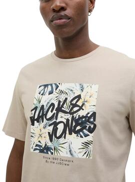 Camiseta Jack and Jones Hawaii Shape beige para hombre
