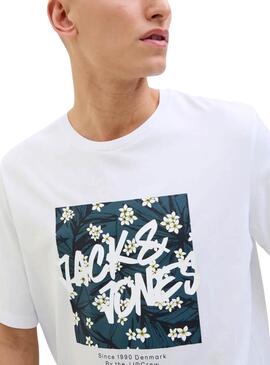 Camiseta Jack and Jones Hawaii Shape blanco para hombre