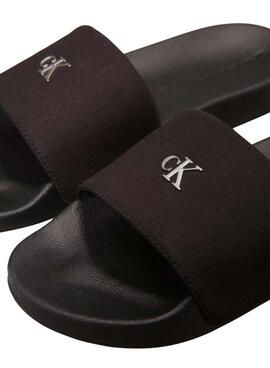  Chanclas Calvin Klein Jeans Monogram Hardware negro para mujer 