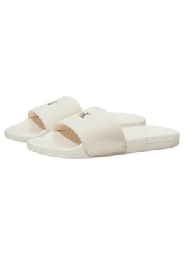 Chanclas Calvin Klein Jeans Monogram Hardware beige para mujer 
