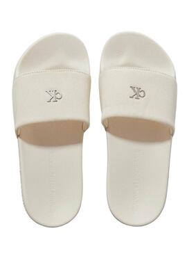 Chanclas Calvin Klein Jeans Monogram Hardware beige para mujer 
