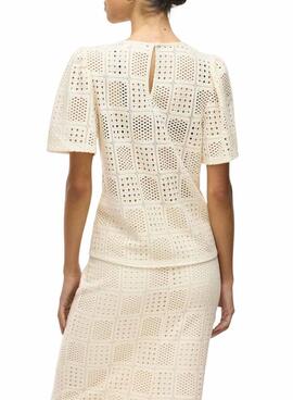 Top Vila Vinovira beige perforado para mujer