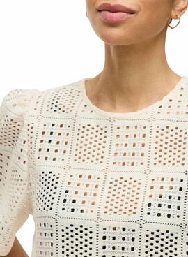 Top Vila Vinovira beige perforado para mujer