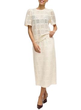 Top Vila Vinovira beige perforado para mujer