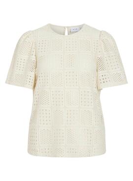 Top Vila Vinovira beige perforado para mujer